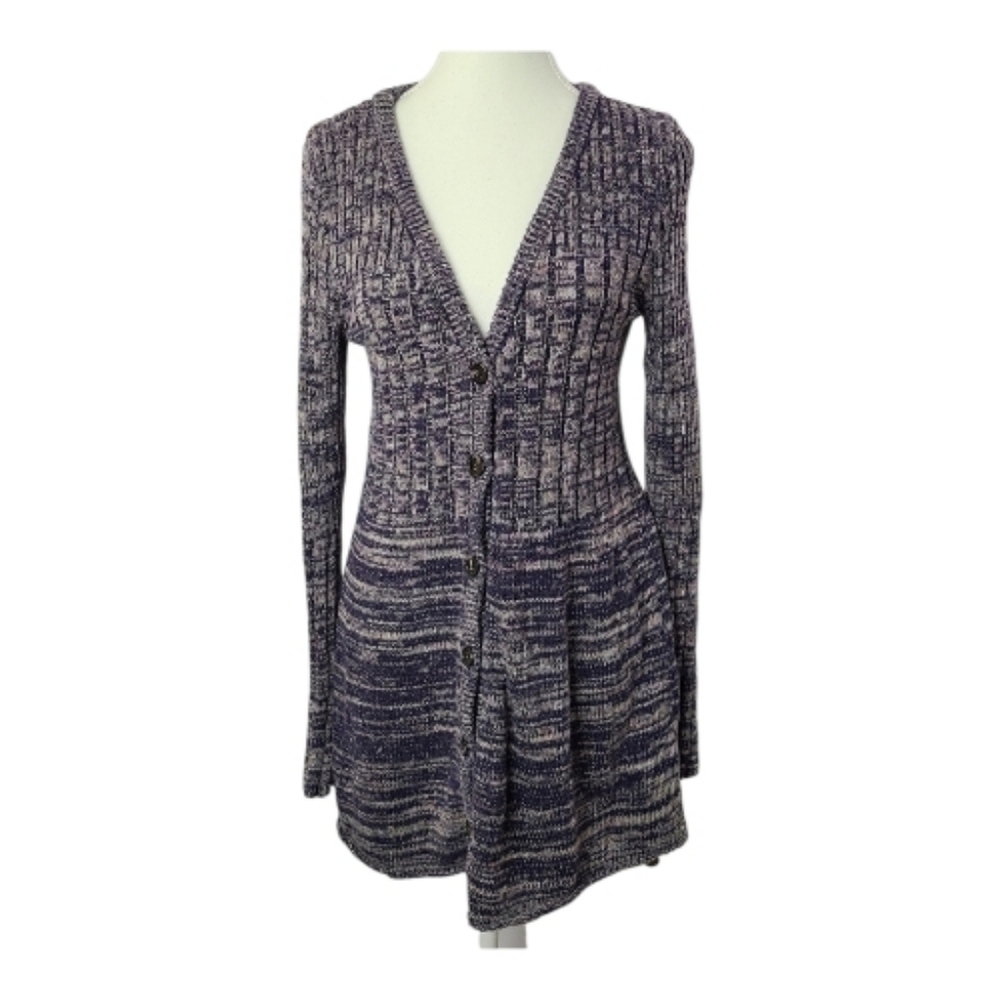 Free People Rachel Ribbed Knit Button Front Cardigan Sweater Women's Small Boho